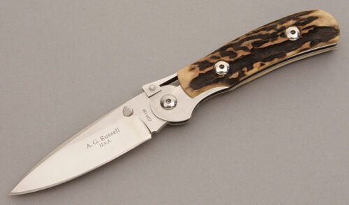 A.G. Russell K87C One Hand Knife with India Stag Scales handle material - Obverse Side - Item #KLC08422