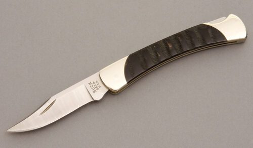 Buck Knives Model 55 Lock Back with Nickel Silver Frame handle material - Obverse Side - Item #KLC08425