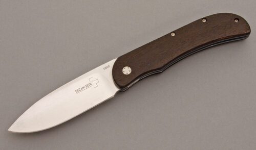 Boker Knives Skellern Exskelimoor Linerlock with Bog Oak Wood Scales handle material - Obverse Side - Item #KLC08438