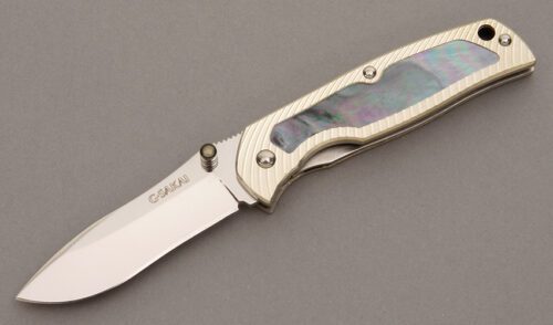 G. Sakai Cutlery RIP Linerlock with Machined Nickel Silver handle material - Obverse Side - Item #KLC08441