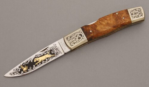 Browning Knives Auto-5 Gold Classic Lockback with Quince Wood Scales handle material - Obverse Side - Item #KLC08444