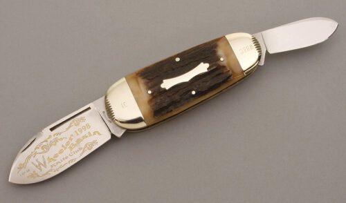 Fight'n Rooster Two Blade Elephant Toenail with Stag Scales handle material - Obverse Side - Item #KLC08445