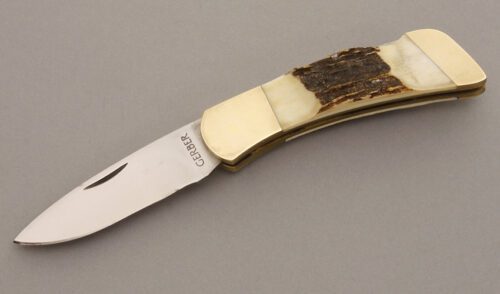 Gerber Knives Folding Sportsman I Lockback with Brass Frame handle material - Obverse Side - Item #KLC08446