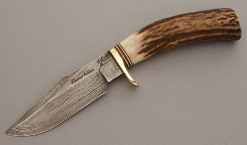 Blackjack Knives Damascus Trailguide with India Stag Handle handle material - Obverse Side - Item #KLC08450