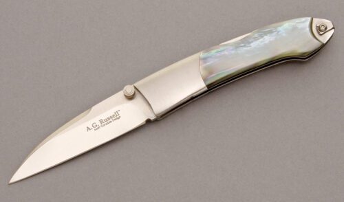 A.G. Russell Spire Midlock with Black Lip Pearl Scales handle material - Obverse Side - Item #KLC08454