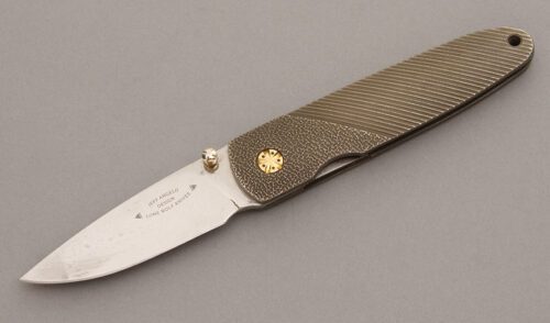 Lone Wolf Knives Jeff Angelo Design Linerlock with Cast Titanium Handles handle material - Obverse Side - Item #KLC08457