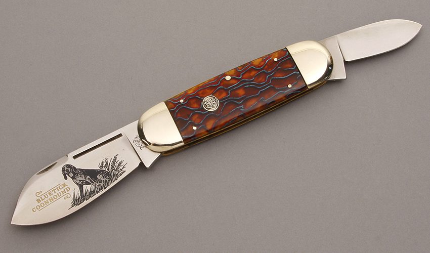 Bulldog Knives Sunfish with Brown & Blue Celluloid handle material - Obverse Side - Item #KLC08463