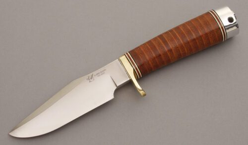 BlackJack Knives Trail Guide with Stacked Leather handle material - Obverse Side - Item #KLC08464