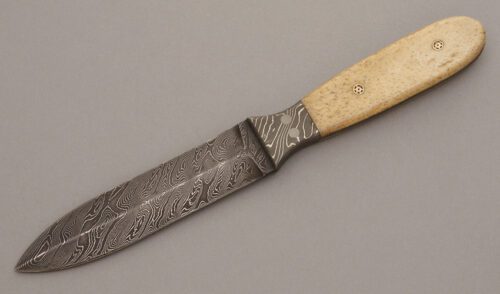 Unknown Maker Damascus Dagger with Oosic Handle Scales handle material - Obverse Side - Item #KLC08476