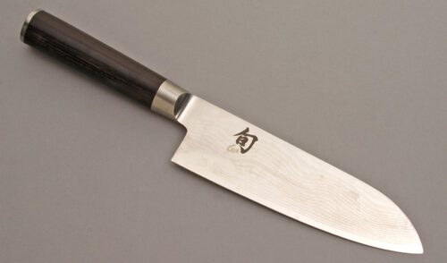 Shun Knives Classic Santoku with Ebony Pakkawood handle material - Obverse Side - Item #KLC08478