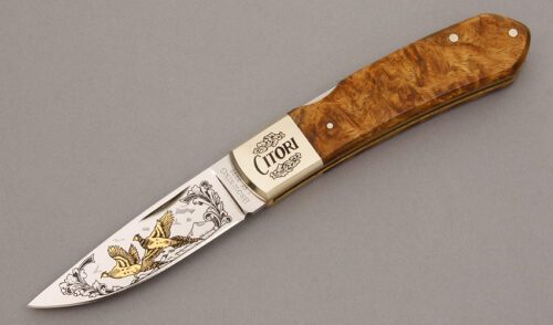 Browning Knives Citori Grade VI Midlock with Quince Wood Scales handle material - Obverse Side - Item #KLC08482