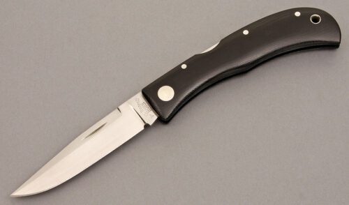 A.G. Russell Jess Horn Midlock with Black Linen Micarta handle material - Obverse Side - Item #KLC08483