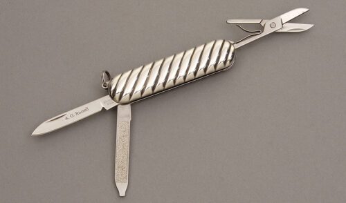 A.G. Russell Classic Gents Folder with Embossed Sterling Silver handle material - Obverse Side - Item #KLC08486
