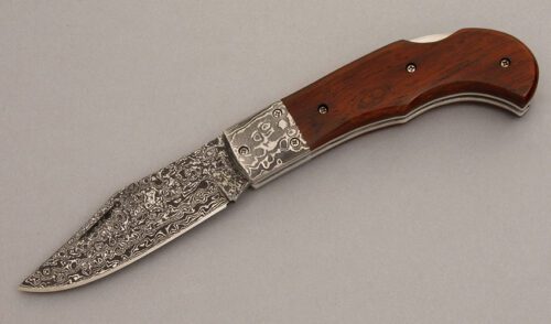 A.G. Russell 340 Lockback with Cocobolo Wood Scales handle material - Obverse Side - Item #KLC08488