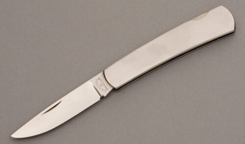 A.G. Russell 110 Modern Barlow Lockback with Stainless Frame handle material - Obverse Side - Item #KLC08491