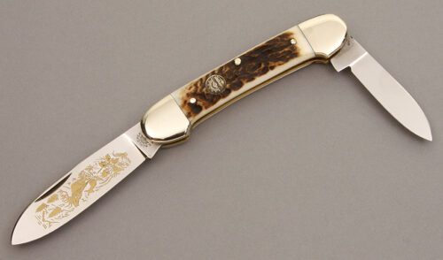 Eye Brand Knives Two Blade Canoe with Stag Scales handle material - Obverse Side - Item #KLC08495