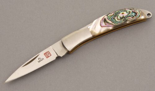 Al Mar Knives Osprey Midlock with Abalone Scales handle material - Obverse Side - Item #KLC08497