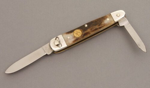 Canal Street Cutlery Sleeveboard Ring Opener with India Stag Scales handle material - Obverse Side - Item #KLC08498