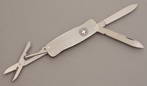 Wenger Knives Nature Series Snow Leopard with Embossed Aluminum handle material - Obverse Side - Item #KLC08501