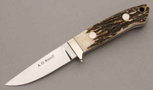 A.G. Russell Drop Point Hunter with Stag Handle Scales handle material - Obverse Side - Item #KLC08513
