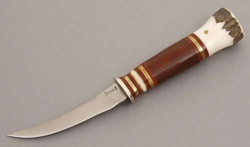 Northwoods Knives Scagel Design Skinner with Cocobolo Wood & Stag handle material - Obverse Side - Item #KLC08516