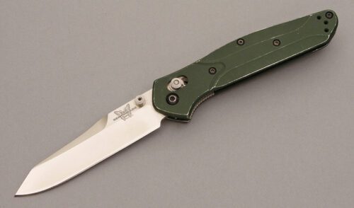 Benchmade Knives 940 Osborne Axislock with Green Aluminum Frame handle material - Obverse Side - Item #KLC08522