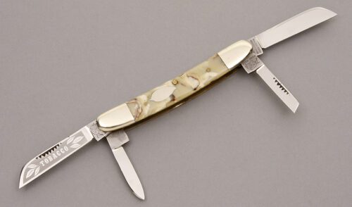 Bulldog Knives Tobacco Congress 1st Gen. with Multi-Color Celluloid Scales handle material - Obverse Side - Item #KLC08568