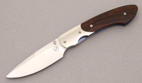 William Henry Knives T12 Linerlock with Desert Ironwood Handle Scales handle material - Obverse Side - Item #KLC08571