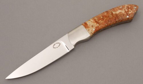Larry Page Slim Drop Point Hunter with Box Elder Burl Wood Handle handle material - Obverse Side - Item #KLC08576