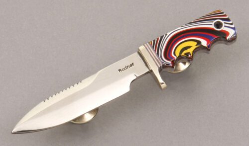 Jerry Bodner Tie Tack Knife with Multi-Color Micarta handle material - Obverse Side - Item #KLC08580