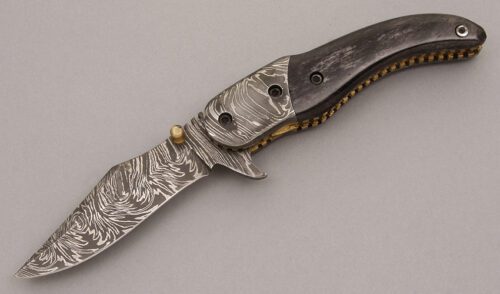 Unknown Maker Linerlock with Bone Handle Scales handle material - Obverse Side - Item #KLC08584