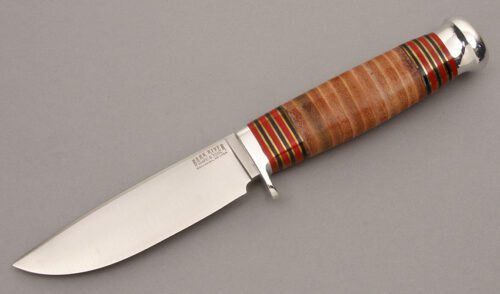 Bark River Knife & Tool Manitou with Stacked Leather handle material - Obverse Side - Item #KLC08591
