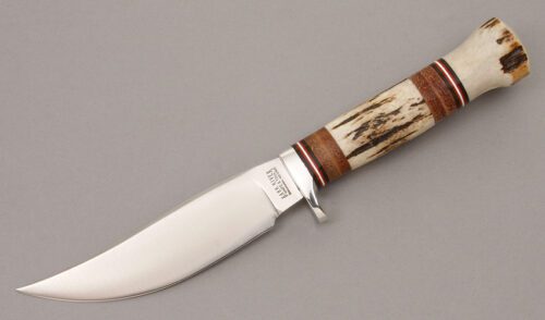 Bark River Knife & Tool Big Mountain Skinner with Sambar Stag & Leather handle material - Obverse Side - Item #KLC08593