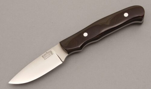 Bark River Knife & Tool Custom 2009 Small D.P. Hunter with Maroon Linen Micarta Scales handle material - Obverse Side - Item #KLC08596