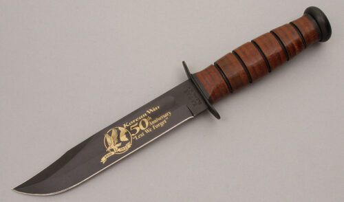 Ka-Bar Korea 50th Anniversary Army with Stacked Leather handle material - Obverse Side - Item #KLC08597