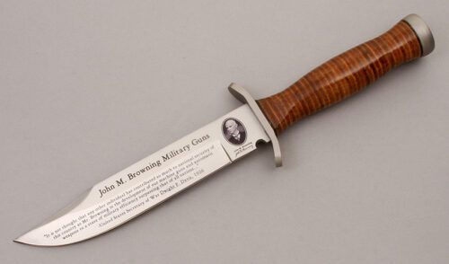 Browning Knives John M. Browning Bowie with Stacked Leather handle material - Obverse Side - Item #KLC08605