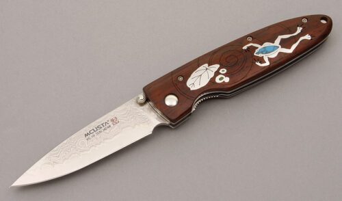 Mcusta Knives Frog & Lilypad Linerlock with Cocobolo Wood Scales handle material - Obverse Side - Item #KLC08614