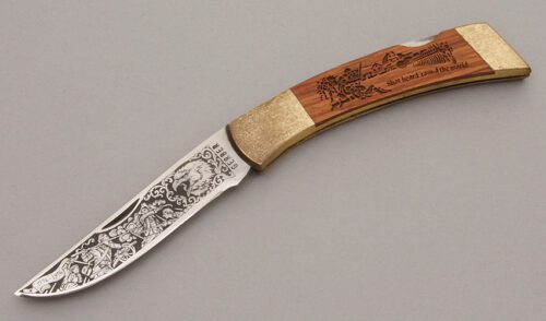 Gerber Knives American Bicentinnial Lockback with Brass Frame handle material - Obverse Side - Item #KLC08625