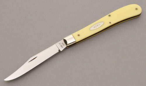 Case Cutlery 31048 Slimline Trapper with Yellow Delrin handle material - Obverse Side - Item #KLC08631