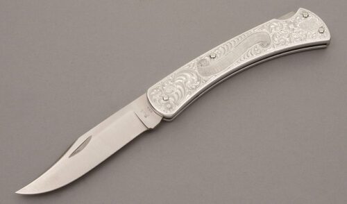 Buck Knives Model 111 Classic Lockback with Aluminum Frame handle material - Obverse Side - Item #KLC08644
