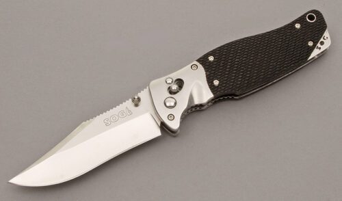 SOG knives Tomcat 3.0 ARC Lock with Kraton Scales handle material - Obverse Side - Item #KLC08655