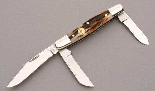 Canal Street Cutlery 3 Blade Stockman with Sambar Stag handle material - Obverse Side - Item #KLC08660