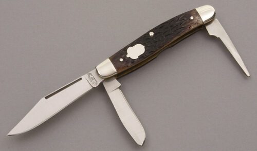 A.G. Russell 3 Blade Stockman with Jigged Bone Scales handle material - Obverse Side - Item #KLC08661