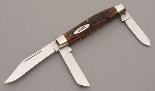 Marble's Knives 3 Blade Stockman with Jigged Bone Scales handle material - Obverse Side - Item #KLC08663