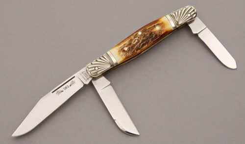 Boker Knives 3 Blade Stockman with Burnt Stag Handle Scales handle material - Obverse Side - Item #KLC08665