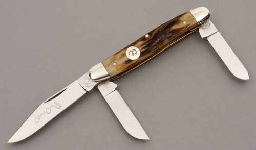 Colonel Coon Knives 3 Blade Stockman with Stag Handle Scales handle material - Obverse Side - Item #KLC08667