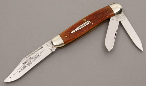 Winchester Knives 2.70 Cartridge Whittler with Orange Jigged Bone handle material - Obverse Side - Item #KLC08675