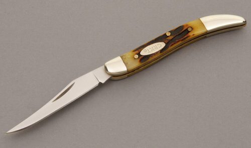 CRKT Knives Mini Toothpick with Amber Jigged Bone handle material - Obverse Side - Item #KLC08681