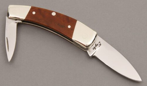 Taylor Two Blade Pen Knife with Exotic Wood Scales handle material - Obverse Side - Item #KLC08684