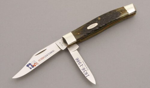 Case Cutlery Two Blade Jack with Green Jigged Bone Scales handle material - Obverse Side - Item #KLC08701